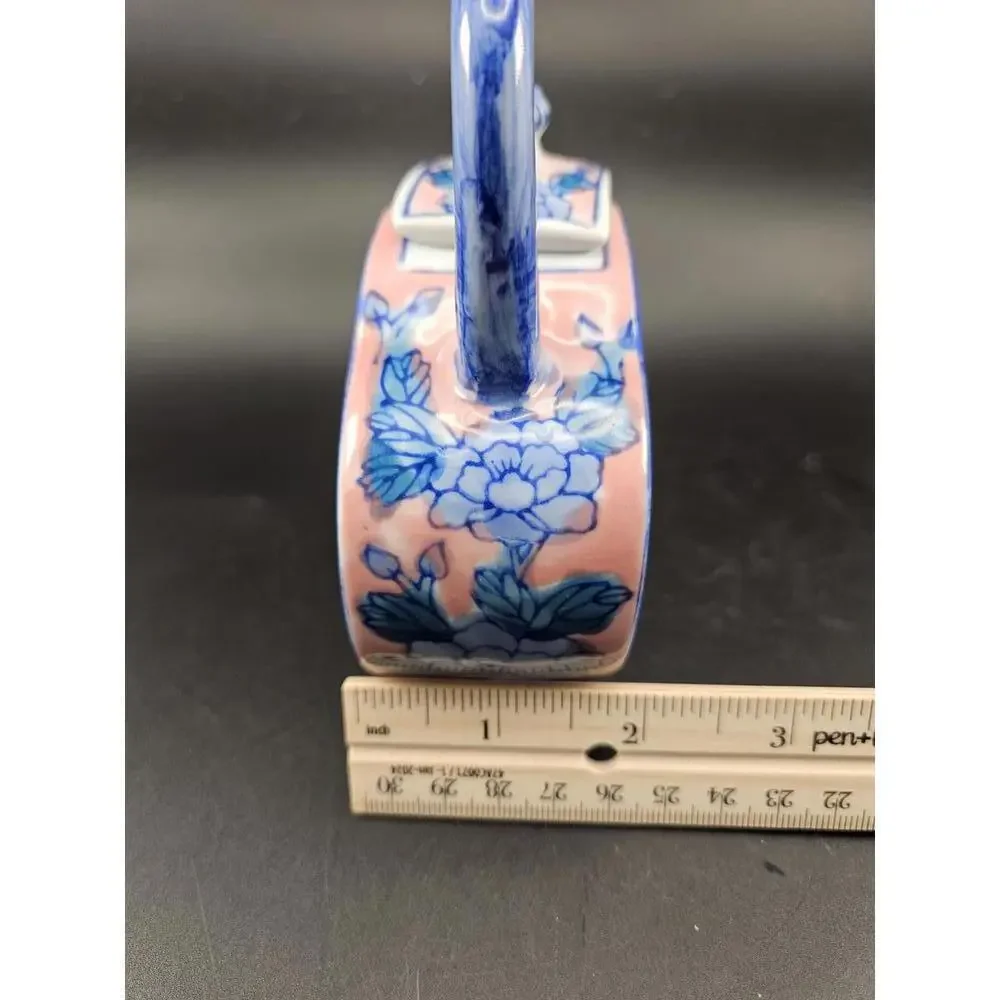 Ben Rickert Chinoiserie Teapot Blue Pink Floral Ceramic Asian Decor 5 In Tall - Picture 7 of 9